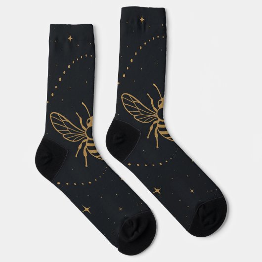 Celestial Bee Trail – Elegant Cosmic Gold Design Socken (Rechts)
