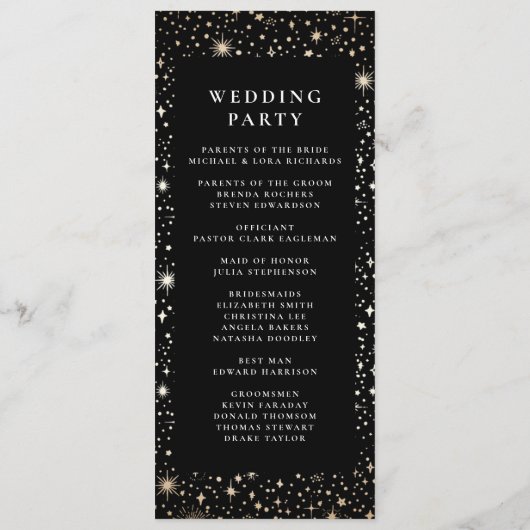 Celestial Black and Gold Wedding Programs Programm (Rückseite)