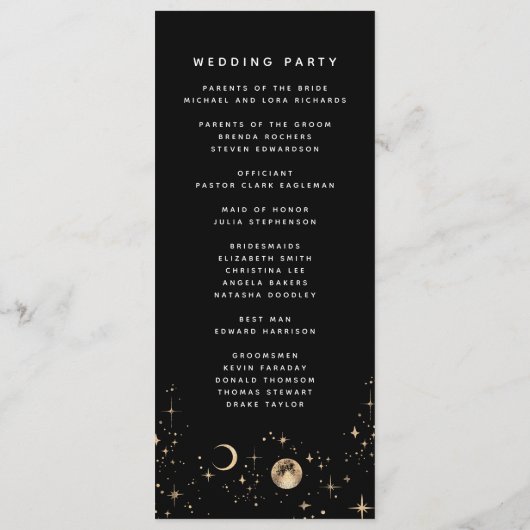 Celestial Black and Gold Wedding Programs Programm (Rückseite)
