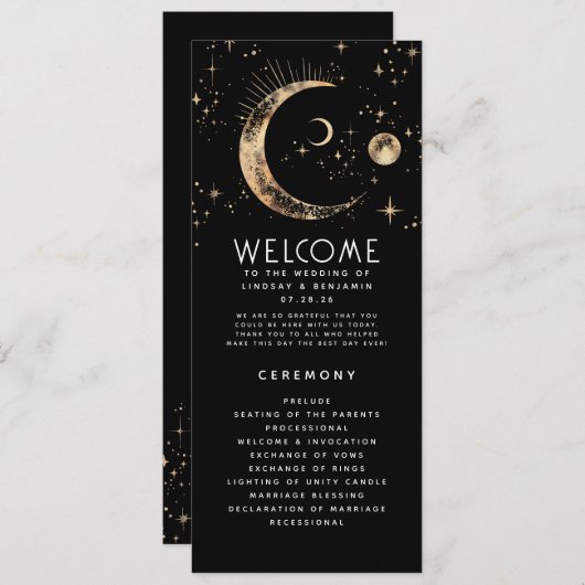 Celestial Black and Gold Wedding Programs Programm (Vorne/Hinten)