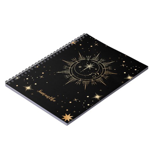 Celestial Black and Imitate Gold Moon Sun Name Notizblock (Linke Seite)