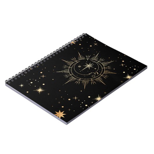 Celestial Black and Imitate Gold Moon Sun Stars Notizblock (Linke Seite)