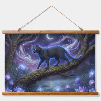 Celestial Black Cat Wall Tapestry - Magical Moon & Wandteppich Mit Holzrahmen