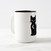 Celestial Black Cat with Crescent Moon | Mystical Zweifarbige Tasse (Vorderseite Links)