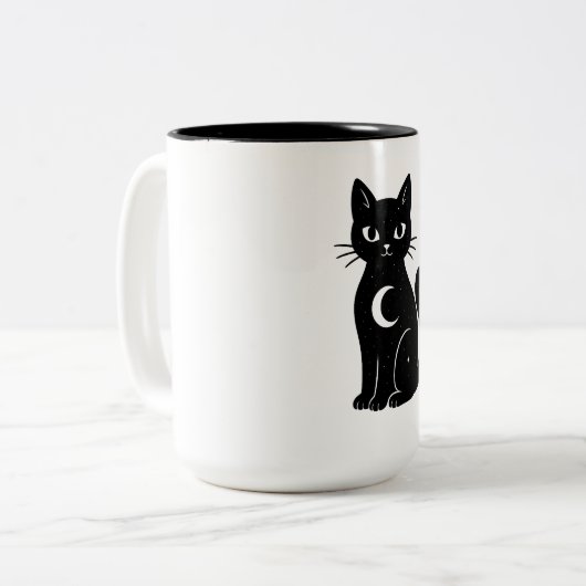 Celestial Black Cat with Crescent Moon | Mystical  Zweifarbige Tasse (Vorderseite Links)