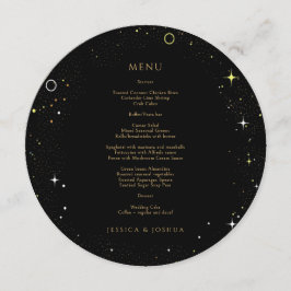 Celestial Black Galaxy Star Dust Wedding Round Menükarte