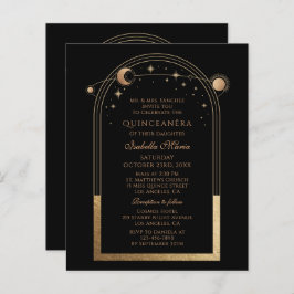 Celestial Black Gold Bilingual Spanish Quinceañera