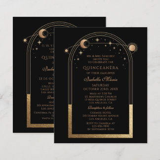 Celestial Black Gold Bilingual Spanish Quinceañera