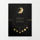 Celestial Black Gold Crescent Moon Phasen Hochzeit Dreifach Gefaltete Einladung (Cover)