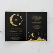 Celestial Black Gold Crescent Moon Phases Wedding Einladung (Innenseite)