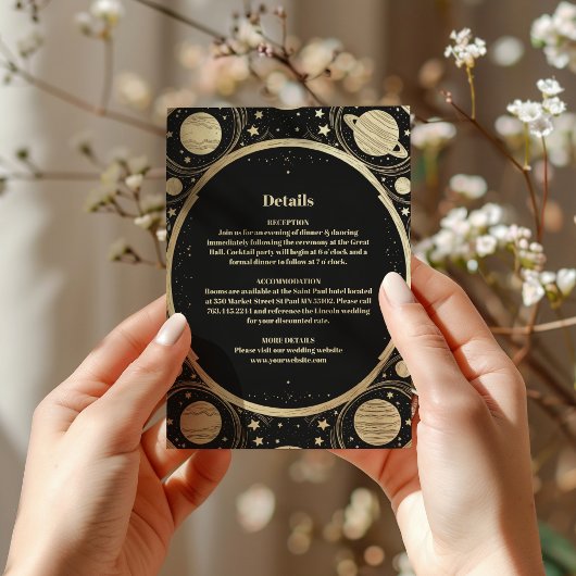 Celestial Black Gold Crescent Moon Wedding Begleitkarte