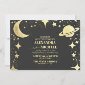 Celestial Black Gold Crescent Moon Wedding Einladung (Vorderseite)