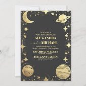 Celestial Black Gold Crescent Moon Wedding Einladung (Vorderseite)