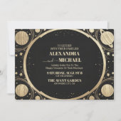 Celestial Black Gold Crescent Moon Wedding Einladung (Vorderseite)