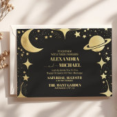 Celestial Black Gold Crescent Moon Wedding Einladung
