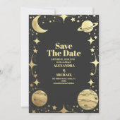 Celestial Black Gold Crescent Moon Wedding Save The Date (Vorderseite)
