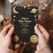 Celestial Black Gold Crescent Moon Wedding Save The Date