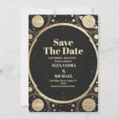 Celestial Black Gold Crescent Moon Wedding Save The Date (Vorderseite)