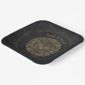 Celestial Black Gold Floral Skull Gothic Halloween Pappteller (Gewinkelt)