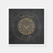 Celestial Black Gold Floral Skull Gothic Halloween Serviette (Vorderseite)