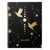 Celestial Black Gold Hummingbird Moon Phases Name Notizblock (Vorderseite)