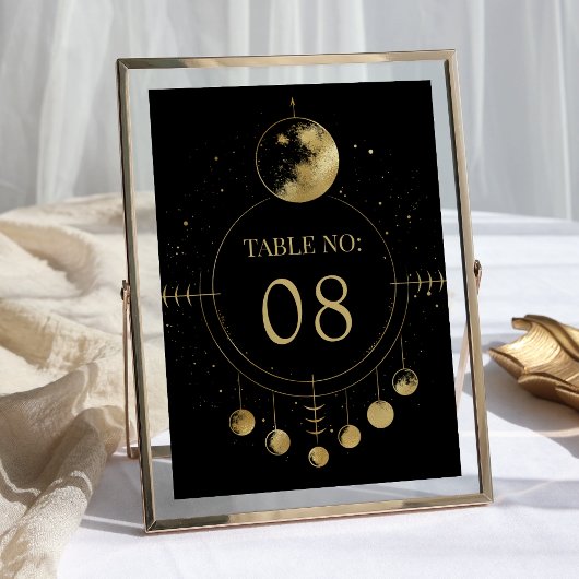 Celestial Black Gold Moon Phasen Hochzeit Tischnummer