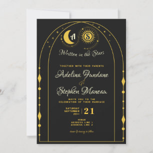 Celestial Black Gold Moon Sun Wappen UAWG QR Code Einladung