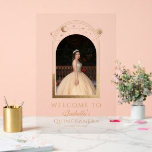 Celestial Black Gold Quinceñera Geburtstag Willkom Acrylschild
