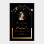 Celestial Black Gold Quinceñera Geburtstag Willkom Acrylschild (Vorderseite)