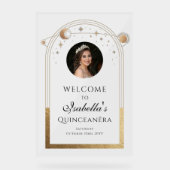 Celestial Black Gold Quinceñera Geburtstag Willkom Acrylschild (Vorderseite)