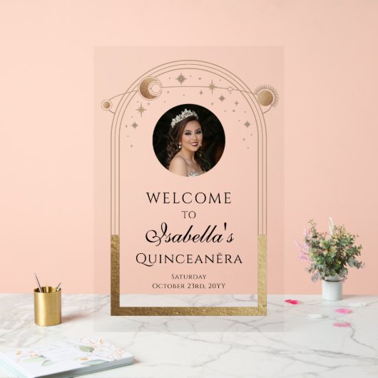 Celestial Black Gold Quinceñera Geburtstag Willkom Acrylschild (Hochzeit)