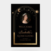 Celestial Black Gold Quinceñera Geburtstag Willkom Acrylschild (Vorderseite)