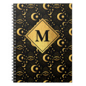 Celestial Black & Gold Stars Moon Muster Monogram Notizblock (Vorderseite)