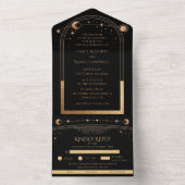 Celestial Black Gold Sun Moon Astronomie Hochzeit All In One Einladung (Innen Boden)