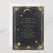 Celestial Black Gold Sun Moon Astronomie Hochzeit Einladung (Vorderseite)
