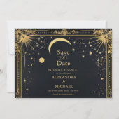 Celestial Black Gold Sun Moon Astronomie Hochzeit Save The Date (Vorderseite)