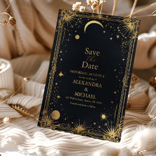 Celestial Black Gold Sun Moon Astronomie Hochzeit Save The Date