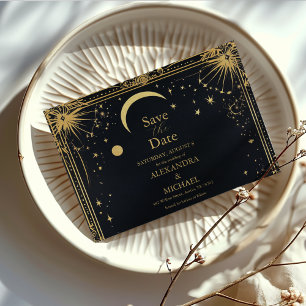 Celestial Black Gold Sun Moon Astronomie Hochzeit Save The Date