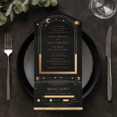 Celestial Black Gold Sun Moon Celestial Wedding All In One Einladung