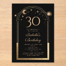Celestial Black Gold Sun Moon Stars 30. Geburtstag