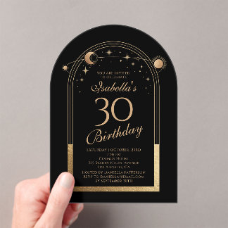 Celestial Black Gold Sun Moon Stars 30. Geburtstag Acryleinladungen