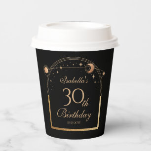 Celestial Black Gold Sun Moon Stars 30. Geburtstag Pappbecher