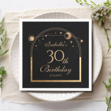 Celestial Black Gold Sun Moon Stars 30. Geburtstag
