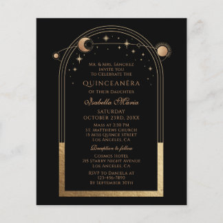 Celestial Black Gold Sun Moon Stars Quinceañera