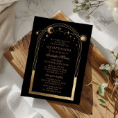 Celestial Black Gold Sun Moon Stars Quinceañera Einladung