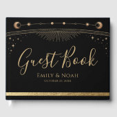 Celestial Black Gold Sun Moon Stars Wedding  Gästebuch (Vorderseite)