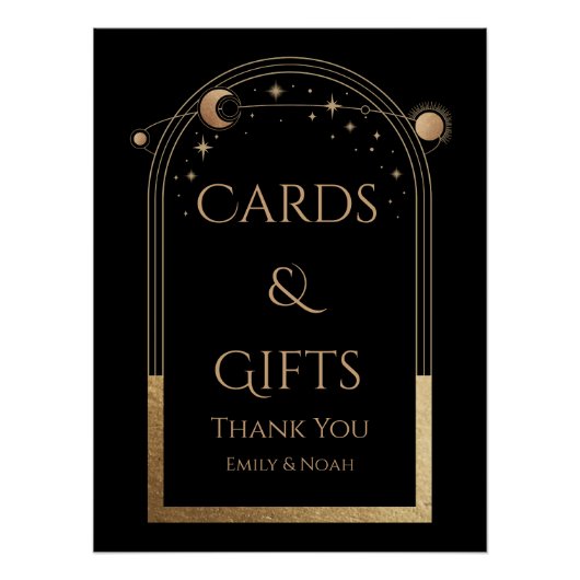 Celestial Black Gold Sun Moon Sterne Karten und Ge Poster (Vorderseite)