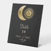Celestial Black Gold Sun Moon Wappen Table Sign Sockelschild (Vorderseite)