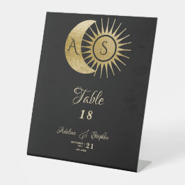 Celestial Black Gold Sun Moon Wappen Table Sign Sockelschild
