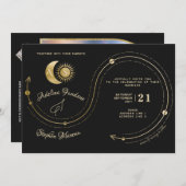 Celestial Black Gold Sun Moon Wappen UAWG QR Code Einladung (Vorne/Hinten)